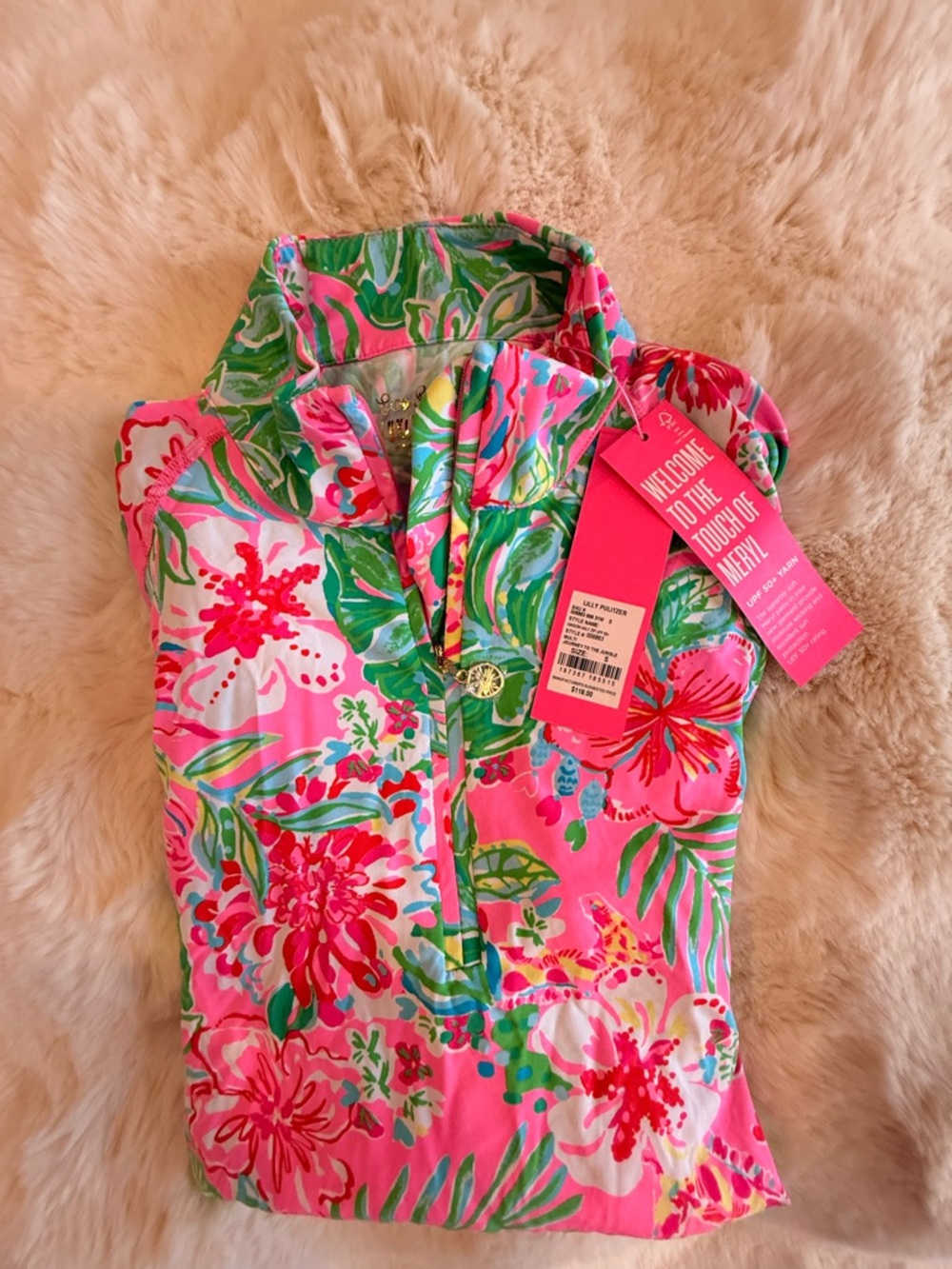 Lilly Pulitzer Pink Floral One-Piece with Green Leaf Accents